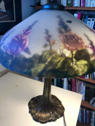 Antique Pittsburgh Hollyhock Reverse - Obverse Painted Lamp 7
