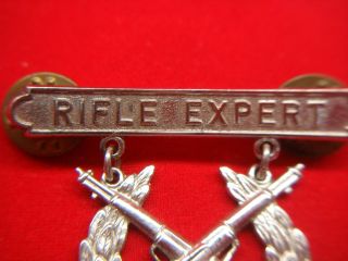 USMC RIFLE EXPERT BADGE - POST WWII - H&H STERLING SILVER - ONE 4