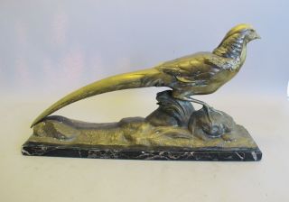 Huge 25 " Antique French Gilt Bronze Sculpture Of Pheasant R.  Pollin C.  1930