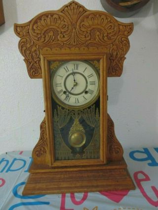Antique Rare Gilbert 1904 " Capitol " No.  45 Oak Shelf Parlor Clock Well