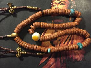 Old Nepali Tibetan Small Bodhi Seed Beads Mala Necklace Turquoise Eyed Agate