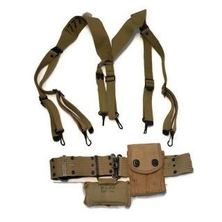 Wwii Us Army M1936 Combat Field Suspenders Dated 1942 M - 1936 Pistol Belt Named