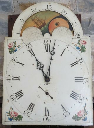 Longcase Moon Dial,  Pendulum,  Weight.  Early Painted Dial.  30 Hr.  C1790.