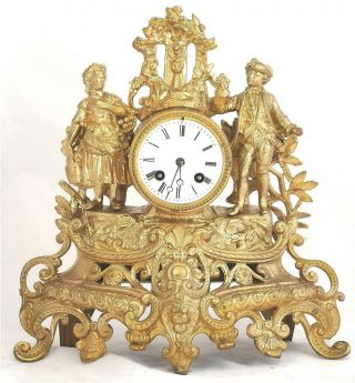 French Antique Mantle Clock 19th C Gilt Metal Figural 8day By Japy Freres