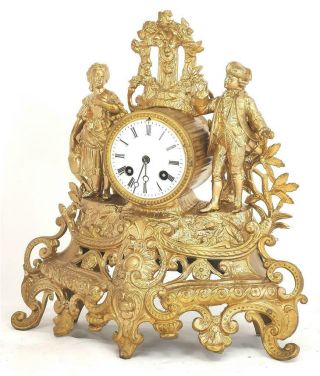 French Antique Mantle Clock 19th C Gilt Metal Figural 8Day By Japy Freres 2
