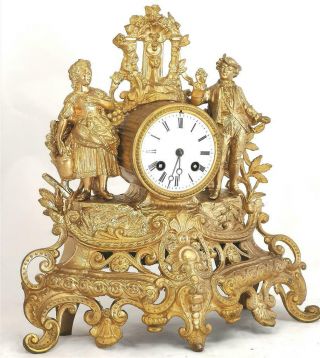 French Antique Mantle Clock 19th C Gilt Metal Figural 8Day By Japy Freres 3