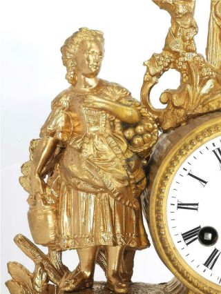 French Antique Mantle Clock 19th C Gilt Metal Figural 8Day By Japy Freres 5