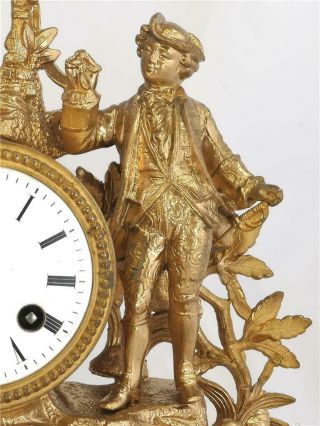 French Antique Mantle Clock 19th C Gilt Metal Figural 8Day By Japy Freres 6