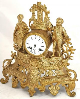 French Antique Mantle Clock 19th C Gilt Metal Figural 8Day By Japy Freres 7