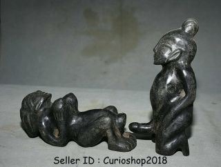 8.  4 " Antique China Hongshan Culture Old Jade Stone Man And Woman Phallic Statue