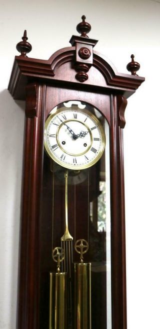 Vintage FHS Mahogany Twin Weight Regulator 8 Day Gong Striking Vienna Wall Clock 10