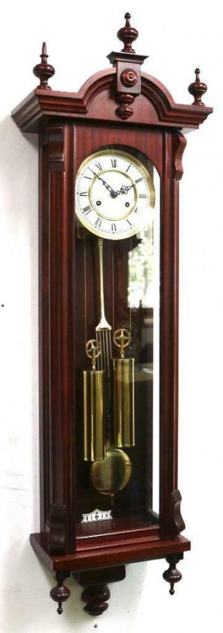 Vintage Fhs Mahogany Twin Weight Regulator 8 Day Gong Striking Vienna Wall Clock