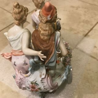 Antique German Sitzendorf Porcelain Dog Chariot w/ Maidens Figural / Figurine 10
