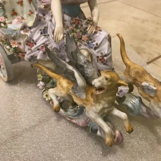Antique German Sitzendorf Porcelain Dog Chariot w/ Maidens Figural / Figurine 7
