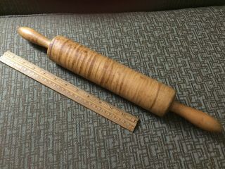 Mid 19th Century Shaker Tiger Maple Rolling Pin Mellow Patina & Great Tigering