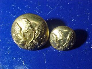 2 Orig Civil War Brass Union Infantry Uniform Buttons