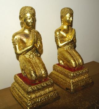 Early 20th Century Thai Gilt Bronze Kneeling Deities / Monks