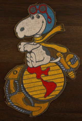 Vtg Large Snoopy Pilot Patch Peanuts Bomber Airman Marines Military Vietnam Era