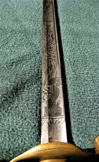 Antique U.  S.  Civil War M1850 Officers Etched Saber Sword with Scabbard Horstmann 5