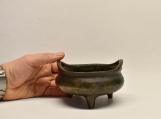 Antique Chinese Bronze Tripod Incense Burner Censer Xuande Mark 10