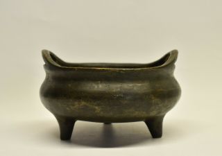 Antique Chinese Bronze Tripod Incense Burner Censer Xuande Mark 4