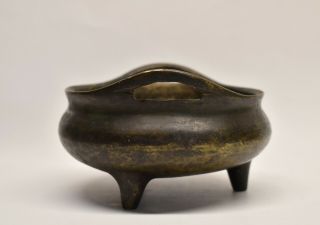 Antique Chinese Bronze Tripod Incense Burner Censer Xuande Mark 5