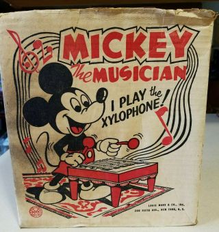 Vintage MICKEY the MUSICIAN Louis Marx XYLOPHONE Box Only DISNEY MICKEY MOUSE 4