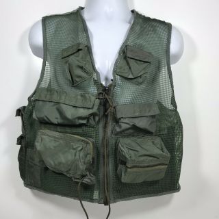 Vtg Usaf Nylon Mesh Survival Vest Men’s Size M Green Utility Pockets Military