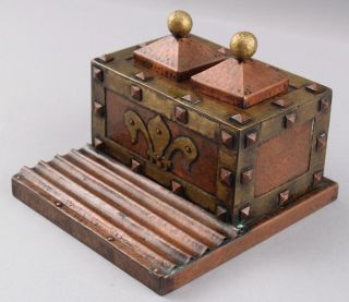 Antique Arts & Crafts Hammered Copper & Brass Inkwell,  Blotter,  Letter Opener NR 3