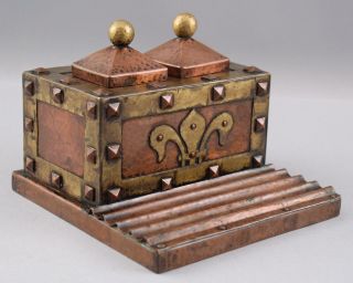 Antique Arts & Crafts Hammered Copper & Brass Inkwell,  Blotter,  Letter Opener NR 5