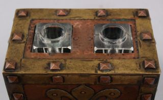 Antique Arts & Crafts Hammered Copper & Brass Inkwell,  Blotter,  Letter Opener NR 7
