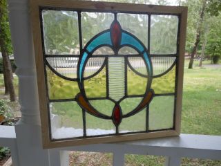 PLA - M 136 Older English Leaded Stain Glass Window F/England Reframed 2