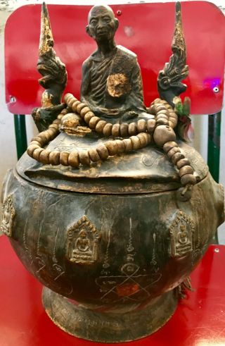 Monk’s Bowl Phra Lp Rare Old Thai Buddha Amulet Pendant Magic Ancient Idol 38