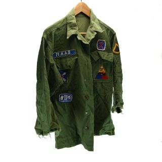 Distressed Vintage Patch Vietnam Us Army Military Fatigue Shirt Jacket Green