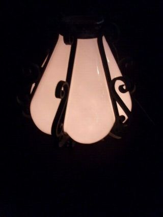 Large Spanish Revival Wrought Iron Milk Glass Globe Hanging Light Lamp Salvage