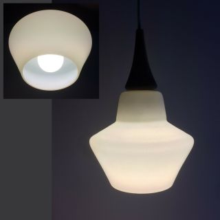 Mid Century Danish Modern White Opaline Glass Teak Pendant Lamp Denmark 50s - 60s 4