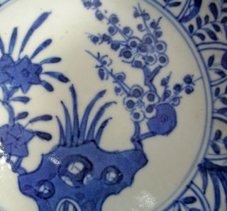 6 CHINESE BLUE & WHITE EXPORT PORCELAIN SAUCERS FLOWER PATTERN SYMBOL MARK c1800 12