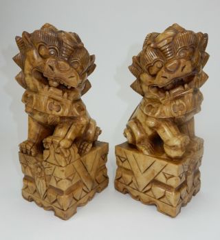 Large Chinese Intricately Carved Jade Hardstone Foo Dogs 13.  5 Inches