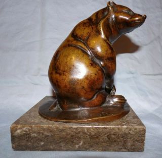 Antique Cast Bronze " Seated Bear " By Paul Kratz C1900