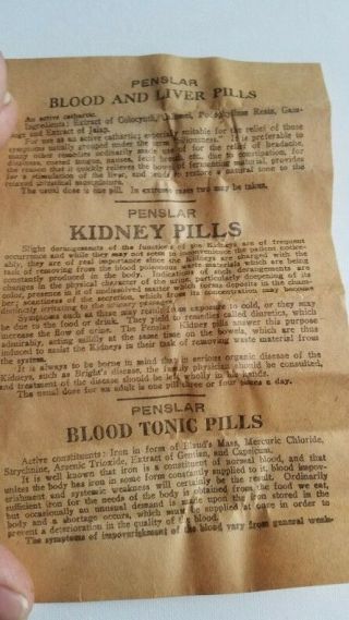 Antique Quack Medicine Penslar Blood & Liver Pills Rare NOS 4