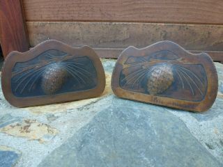 Vtg Albert Berrys Craft Shop Copper Bookends Seattle 1920s Pine Cones Hand Made