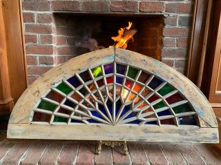 Antique Arched Stained Glass Window Architectural Salvage True Divided