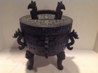 Mid Century James Mont Style Ice Bucket Bronze Chinese Censer Form
