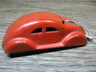 Vintage 1930s Streamlined Red Tin Wind - Up Car 4 1/8  Z " Grill