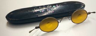 Antique Civil War Era Sharpshooter Eyeglasses Frosted Amber W/ Case