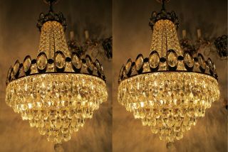 Antique Vnt French Big Swarovski Crystal Chandelier Lamp 1960 