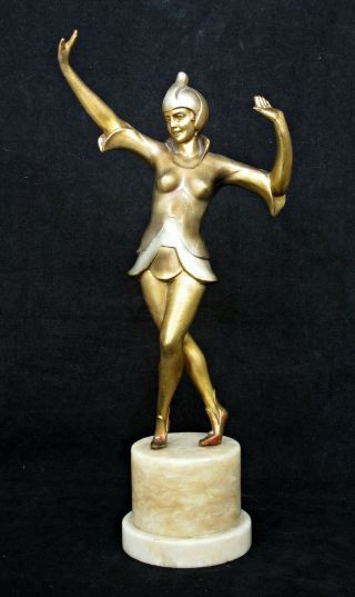 Art Deco Bronzed Spelter Figurine Of Dancing Girl Futurist,  Marble,  15 "