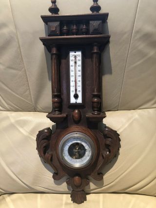 Antique French,  Barometer,  Thermometer,  Carved Wood,  Black Forest,  Early 20th