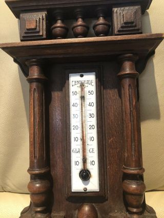 Antique French,  barometer,  thermometer,  carved wood,  black forest,  early 20th 2