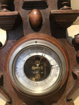 Antique French,  barometer,  thermometer,  carved wood,  black forest,  early 20th 3
